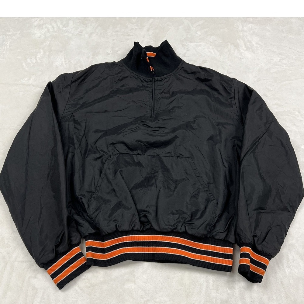Holloway Windbreaker Mens XL Black Orange Striped Quarter Zip Fleece Lined